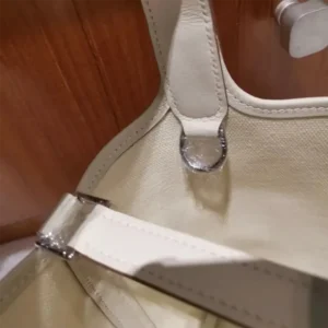 Hermes Women Picotin Lock 18 Pockets in Goeran Canvas Leather-White