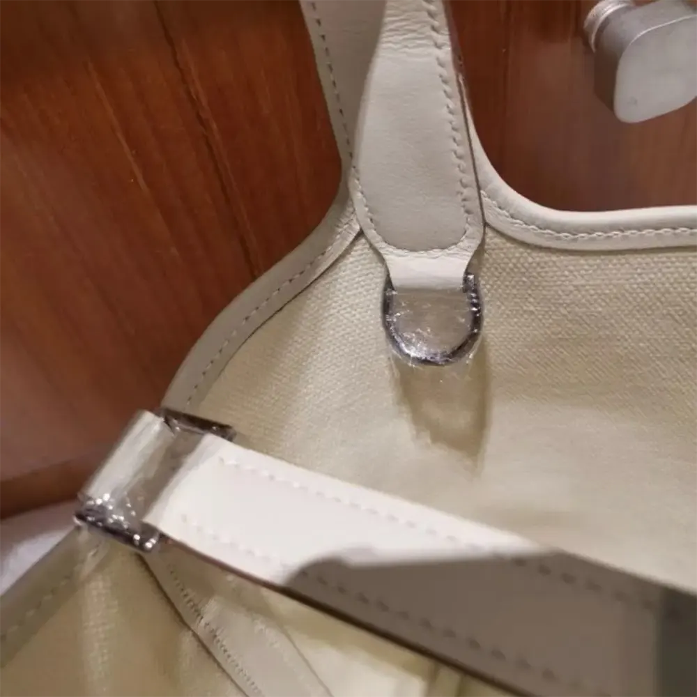 Hermes Women Picotin Lock 18 Pockets in Goeran Canvas Leather-White 9 Hermes Women Picotin Lock 18 Pockets in Goeran Canvas Leather-White