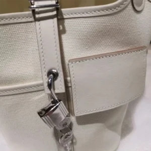 Hermes Women Picotin Lock 18 Pockets in Goeran Canvas Leather-White