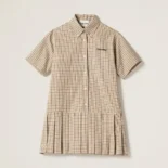 Miu Miu Women Pleated Check Dress with Embroidered Logo MF5399