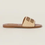 Miu Miu Women Raffia-effect Woven Fabric Slides 5XX644