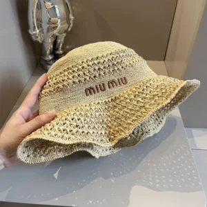 Miu Miu Women Woven Fabric Hat-Beige 5HC287_2DO1_F0A5T