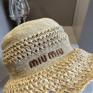Miu Miu Women Woven Fabric Hat-Beige 5HC287_2DO1_F0A5T