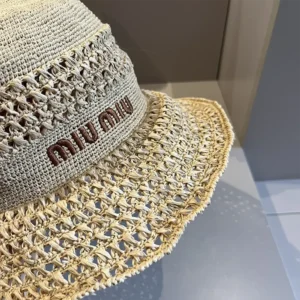 Miu Miu Women Woven Fabric Hat-Beige 5HC287_2DO1_F0A5T
