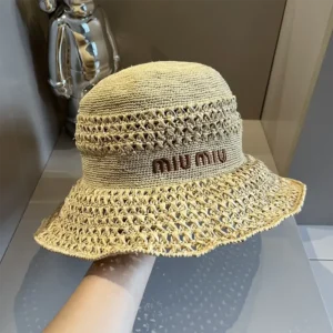 Miu Miu Women Woven Fabric Hat-Beige 5HC287_2DO1_F0A5T