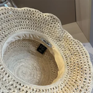 Miu Miu Women Woven Fabric Hat-Beige 5HC287_2DO1_F0A5T