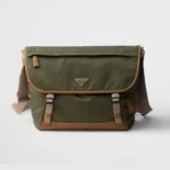 Prada Men Re-Nylon and Leather Shoulder Bag-Dark Green 2VD052