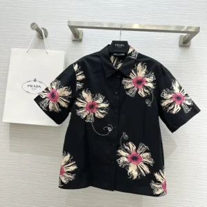 Prada Women Short-sleeved Printed Poplin Shirt P425H146TF0014SOOO