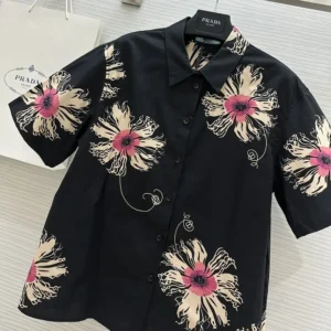 Prada Women Short-sleeved Printed Poplin Shirt P425H146TF0014SOOO