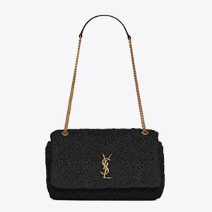 Saint Laurent YSL Unisex Jamie Medium in Raffia-Black 515821GAAAT1000