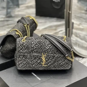 Saint Laurent YSL Unisex Jamie Medium in Raffia-Black 515821GAAAT1000