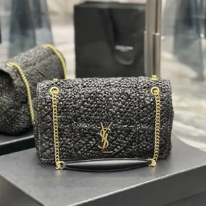 Saint Laurent YSL Unisex Jamie Medium in Raffia-Black 515821GAAAT1000