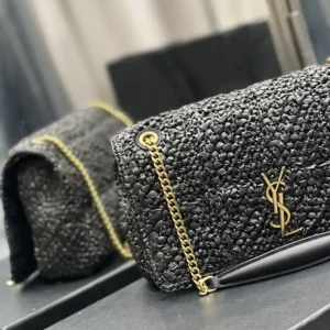 Saint Laurent YSL Unisex Jamie Medium in Raffia-Black 515821GAAAT1000