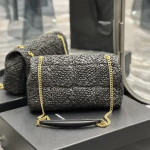 Saint Laurent YSL Unisex Jamie Medium in Raffia-Black 515821GAAAT1000