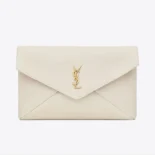 Saint Laurent YSL Women Cassandre Large Envelope Pouch in Lambskin-White