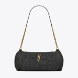 Saint Laurent YSL Women Cassandre Small Cylinder Bag in Raffia and Vegetable-tanned Leather