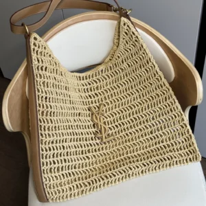 Saint Laurent YSL Women Oxalis in Raffia Crochet and Leather 773984GAAEB9718