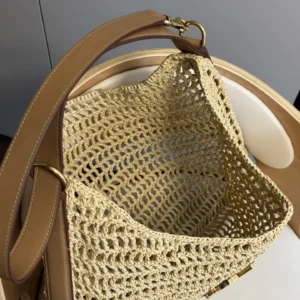 Saint Laurent YSL Women Oxalis in Raffia Crochet and Leather 773984GAAEB9718