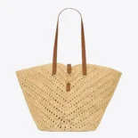 Saint Laurent YSL Women Panier Medium in Raffia and Vegetable-tanned Leather