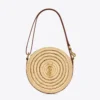 Saint Laurent YSL Women Round Bag in Raffia and Vegetable-Tanned Leather