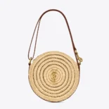 Saint Laurent YSL Women Round Bag in Raffia and Vegetable-Tanned Leather