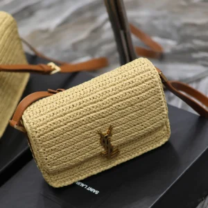 Saint Laurent YSL Women Solferino Medium in Raffia and Vegetable-tanned Leather