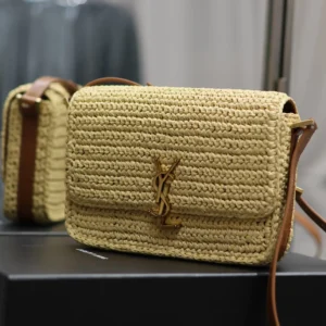 Saint Laurent YSL Women Solferino Medium in Raffia and Vegetable-tanned Leather