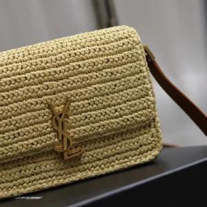 Saint Laurent YSL Women Solferino Medium in Raffia and Vegetable-tanned Leather