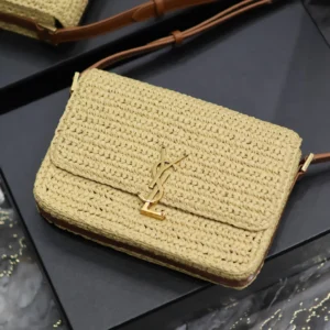 Saint Laurent YSL Women Solferino Medium in Raffia and Vegetable-tanned Leather
