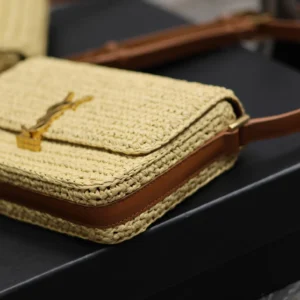 Saint Laurent YSL Women Solferino Medium in Raffia and Vegetable-tanned Leather