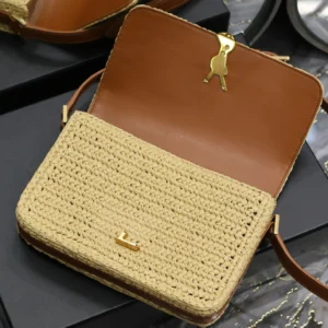Saint Laurent YSL Women Solferino Medium in Raffia and Vegetable-tanned Leather