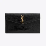 Saint Laurent YSL Women Uptown Pouch in Crocodile-embossed Shiny Leather-Black