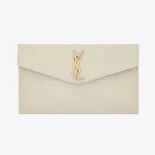 Saint Laurent YSL Women Uptown Pouch in Crocodile-embossed Shiny Leather-White