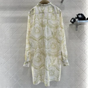 Dior Women Dioriviera Long Blouse White and Lemon Yellow Cotton Muslin