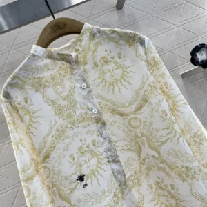 Dior Women Dioriviera Long Blouse White and Lemon Yellow Cotton Muslin