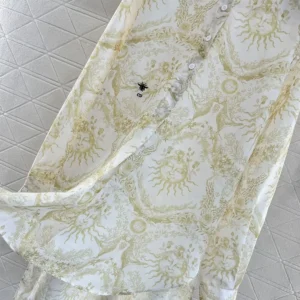 Dior Women Dioriviera Long Blouse White and Lemon Yellow Cotton Muslin