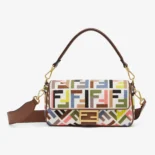 Fendi Women Baguette Canvas Bag with Multicolor FF Embroidery