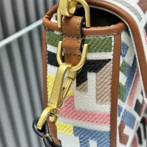 Fendi Women Baguette Canvas Bag with Multicolor FF Embroidery