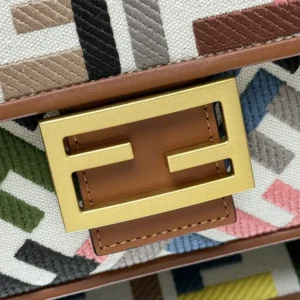 Fendi Women Baguette Canvas Bag with Multicolor FF Embroidery