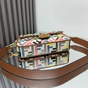 Fendi Women Baguette Canvas Bag with Multicolor FF Embroidery