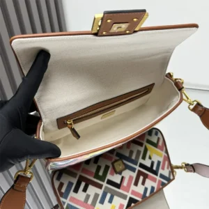 Fendi Women Baguette Canvas Bag with Multicolor FF Embroidery