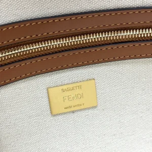 Fendi Women Baguette Canvas Bag with Multicolor FF Embroidery