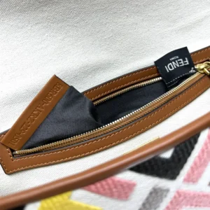 Fendi Women Baguette Canvas Bag with Multicolor FF Embroidery