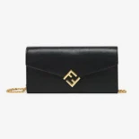 Fendi Women FF Diamonds Continental With Chain Black Leather Wallet