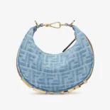 Fendi Women Fendigraphy Mini Light Blue FF Denim Fabric Mini Bag