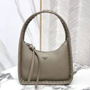 Fendi Women Mini Fendessence Small Dove Gray Selleria Bag with 264 Hand-sewn Topstitches