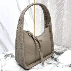 Fendi Women Mini Fendessence Small Dove Gray Selleria Bag with 264 Hand-sewn Topstitches