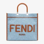 Fendi Women Sunshine Medium Light Blue Denim Shopper Bag