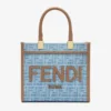 Fendi Women Sunshine Small Light Blue FF Denim Fabric Shopper