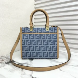 Fendi Women Sunshine Small Light Blue FF Denim Fabric Shopper